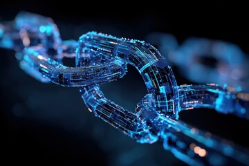 Digital blockchain chain link glowing with technology.