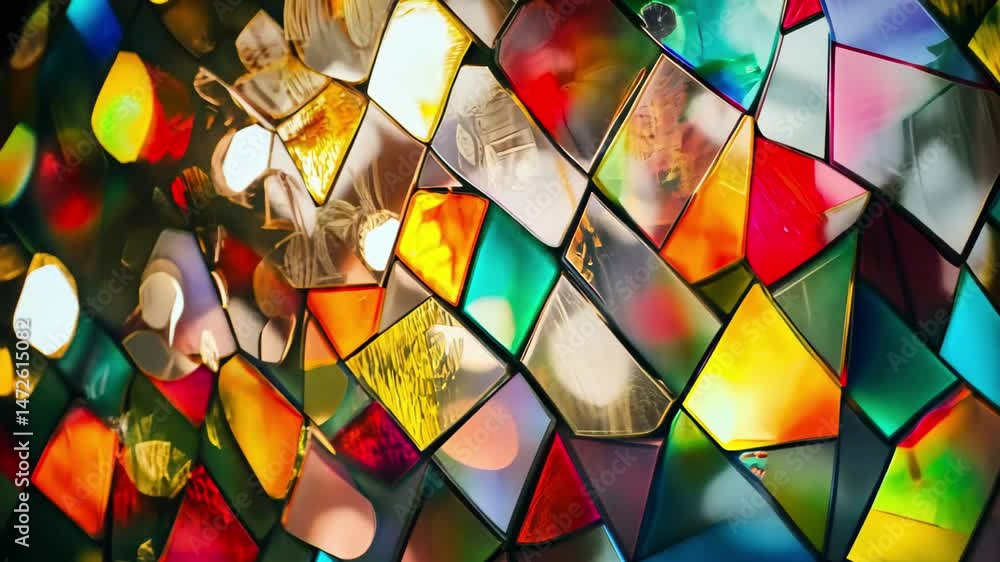 Poster colorful geometric patterns create a vibrant abstract display illuminated by light reflections, abst