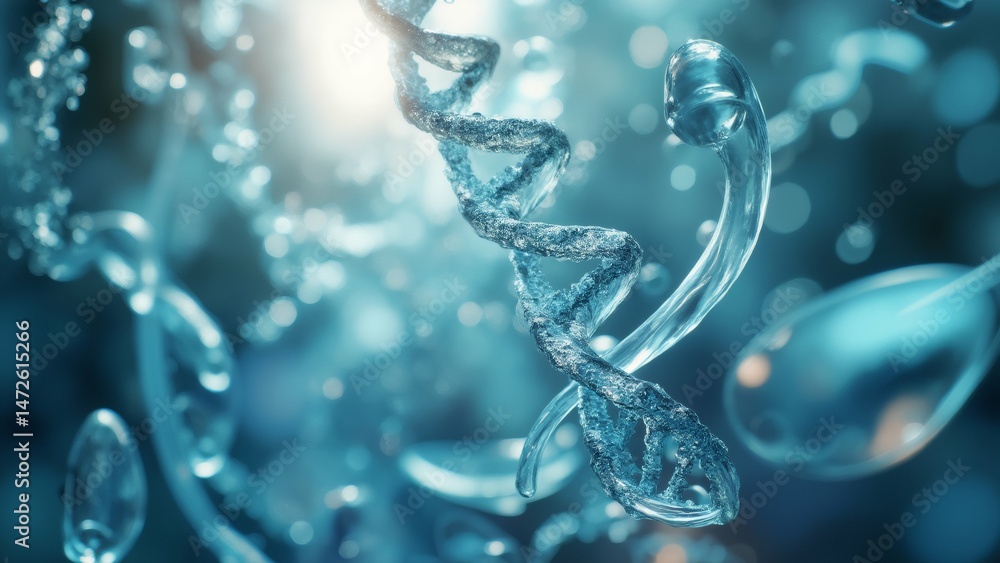 Poster close dna strand center dna strand multiple strands intertwined appear floating air strands transpar