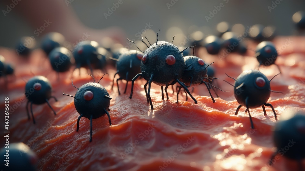 Poster group black ants red surface ants arranged scattered manner overlapping facing same direction appear
