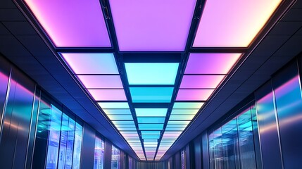 Obraz premium Colorful LED panels light a modern hallway