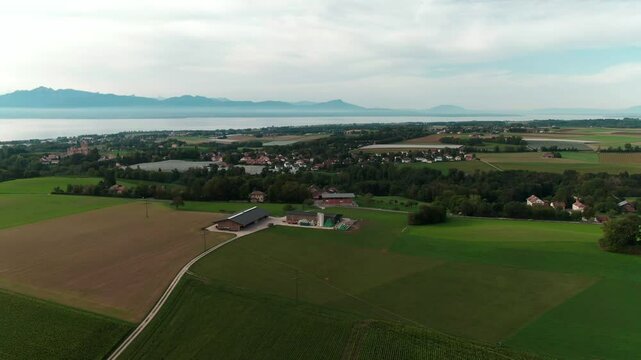 Drone View of a Modern Farm in Europe &ndash; Aerial Footage of Agricultural Buildings and Farmland