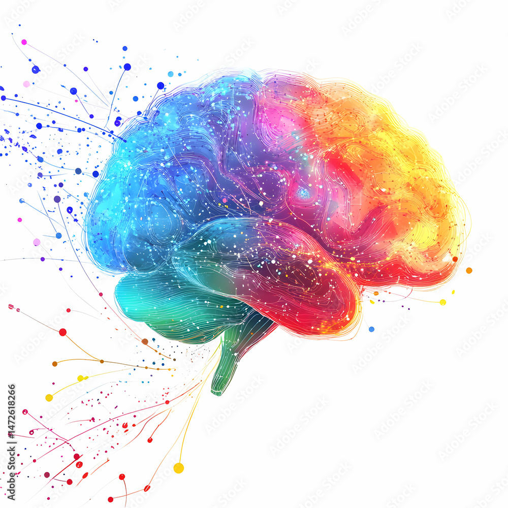 Poster conceptual brain illustration depicting neural networks and cognitive function