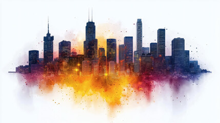 Obraz premium Abstract colorful urban skyline sunset view