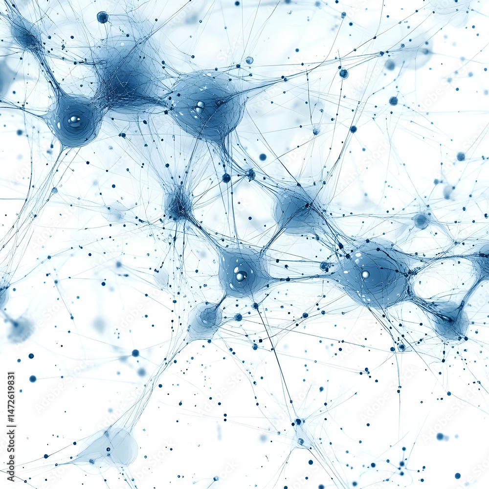 Poster abstract neural network depiction: complex system of interconnected nodes and synapses