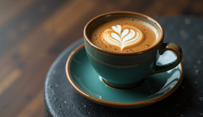 Cappuccino Latte Art Ceramic Cup Wood