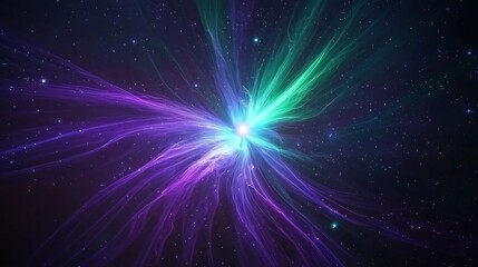 Obraz premium Ethereal nebula tendrils of violet and emerald dust illuminated by a hidden neutron star