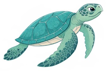 Colorful Clipart of a Swimming Green Sea Turtle in Ocean Waters