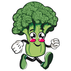 Cute broccoli vegatable vektor illustration mascot character walking, work of hand drawn