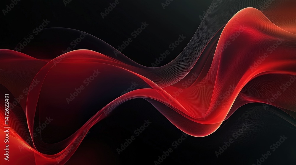 Poster abstract vibrant red and black flowing waves background with smooth curves and dynamic movement for 