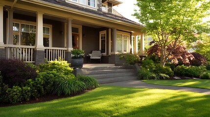 New luxury house with porch and garden for design placement  
