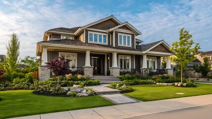 Luxury residence with porch and garden for text design space  
