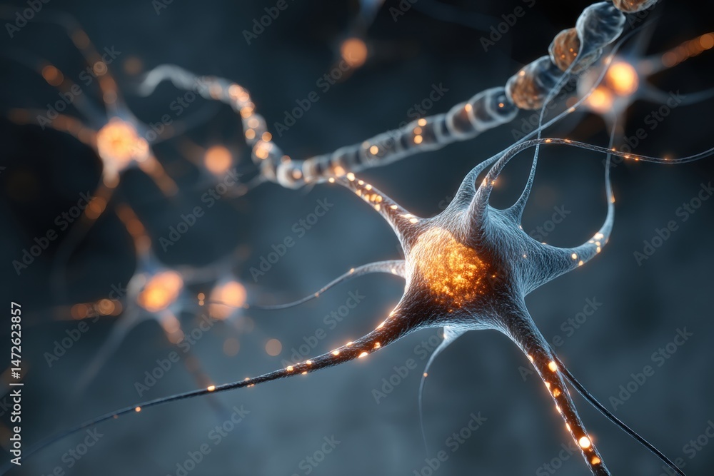 Poster neurons are shown with complex networks and connections that enable communication