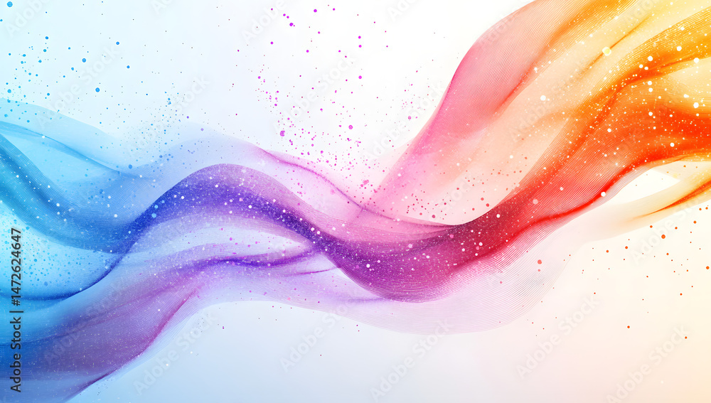 Poster colorful background vector with colorful lines and dots, white space on the right side of the frame 