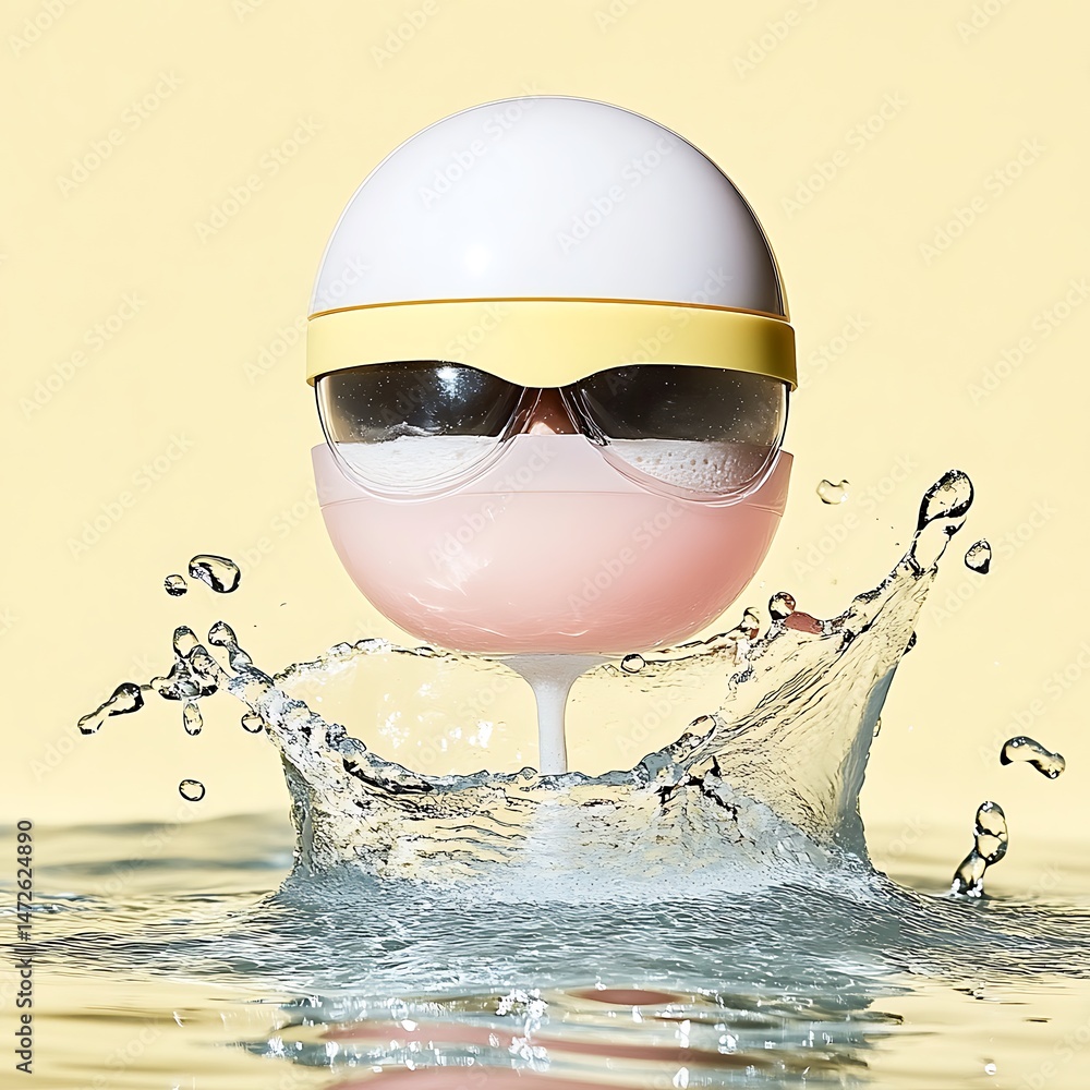 Aufkleber unique and playful still life of abstract spherical object with water splash
