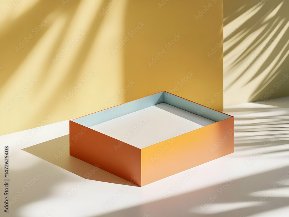 Poster minimalist presentation platform with sunlight and shadow overlay for product showcase