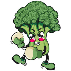 Cute broccoli vegatable vektor illustration mascot character practicing boxing wearing boxing glove, work of hand drawn