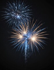 Fototapeta premium Stunning blue fireworks explode in isolation against a black backdrop speckled with stars , fireworks display, isolated