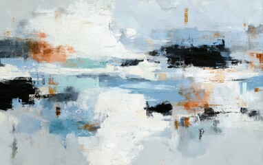Abstract landscape painting with muted colors and textured brushstrokes.