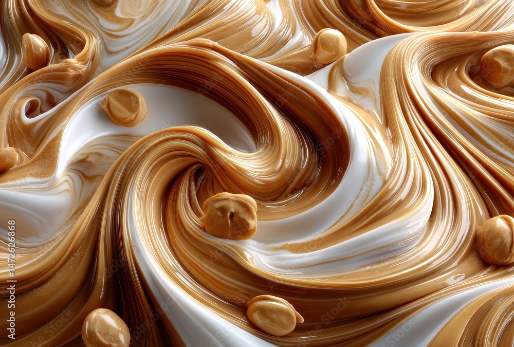 Poster creamy swirls of rich caramel and white filling create an alluring abstract background with a glossy