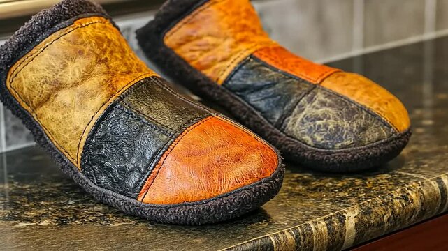Handcrafted Patchwork Leather Slippers Showcase Unique Design and Cozy Comfort