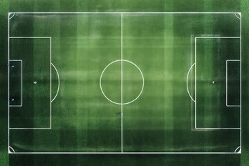 Aerial view of a green soccer field with white markings.