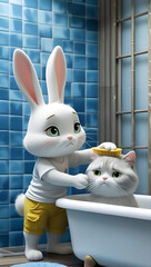 white rabbit in the bathroom