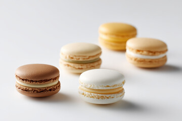 Fototapeta premium collection of minimalistic macarons arranged elegantly on pristine white background