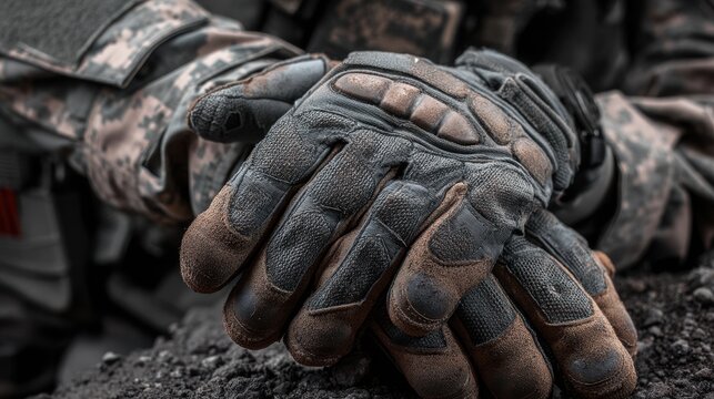 Soldier in Tactical Gloves: Close-Up View of a Warrior Ready for Action on the Battlefield