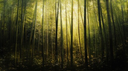 Obraz premium Sunlight filters through bamboo forest (1)