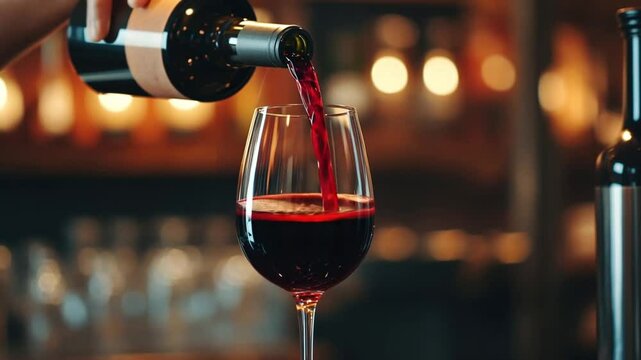 Pouring Red Wine into a Glass at a Bar