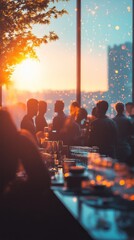 Sunset rooftop bar scene