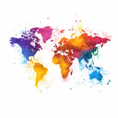 Fototapeta premium A vibrant world map rendered in a watercolor effect, showcasing global diversity