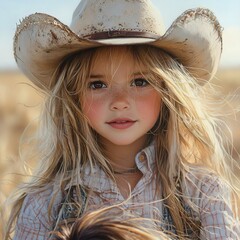 A young girl in a cowboy hat smiles brightly in a sunlit field, embodying the spirit of adventure and childhood innocence.