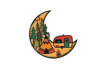 Camping Crew – Moon and Camper, Retro Camping Sublimation Design