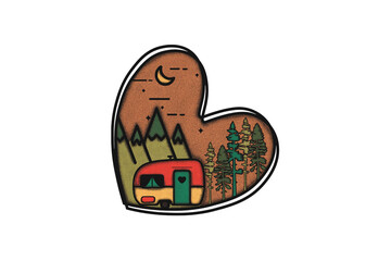 Love for Camping – Heart-shaped Camper Illustration Retro Camping Sublimation Design