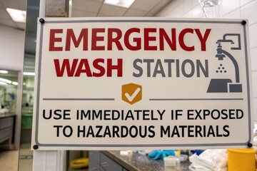 Obraz premium Emergency Wash Station Sign for Immediate Hazardous Material Response