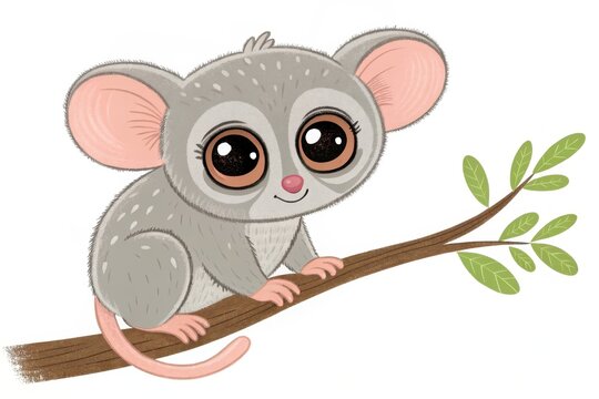 cute tarsier sitting on branch, big eyes clip art preview