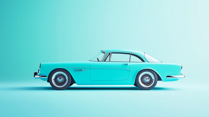 A vintage sports car in turquoise stands out on a matching background.