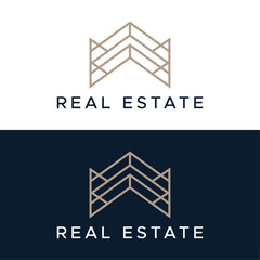 Real Estate Line Logo,  Minimal Home, Roof and  Building Symbol for Property Branding

