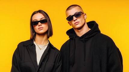 Stylish Duo Posing with Confidence in Modern Streetwear Fashion