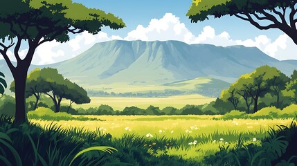 Obraz premium African Savanna Mountain Landscape.