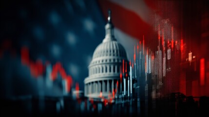 U.S. Capitol with Economic Downtrend Graph – American Politics and Crisis Concept