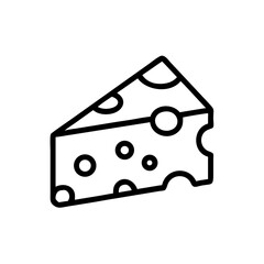 Outline icon of a piece of cheese. Minimalist black line art vector graphic. Food ingredient element for menu design or cooking recipe illustration on transparent background