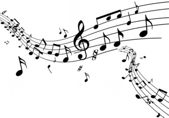 Musical notes flowing in black isolated on transparent background