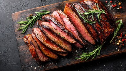 Savory Tri Tip Steak: Grilled Angus Beef Slices on a Rustic Wooden Surface
