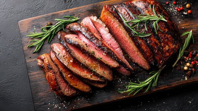 Savory Tri Tip Steak: Grilled Angus Beef Slices on a Rustic Wooden Surface