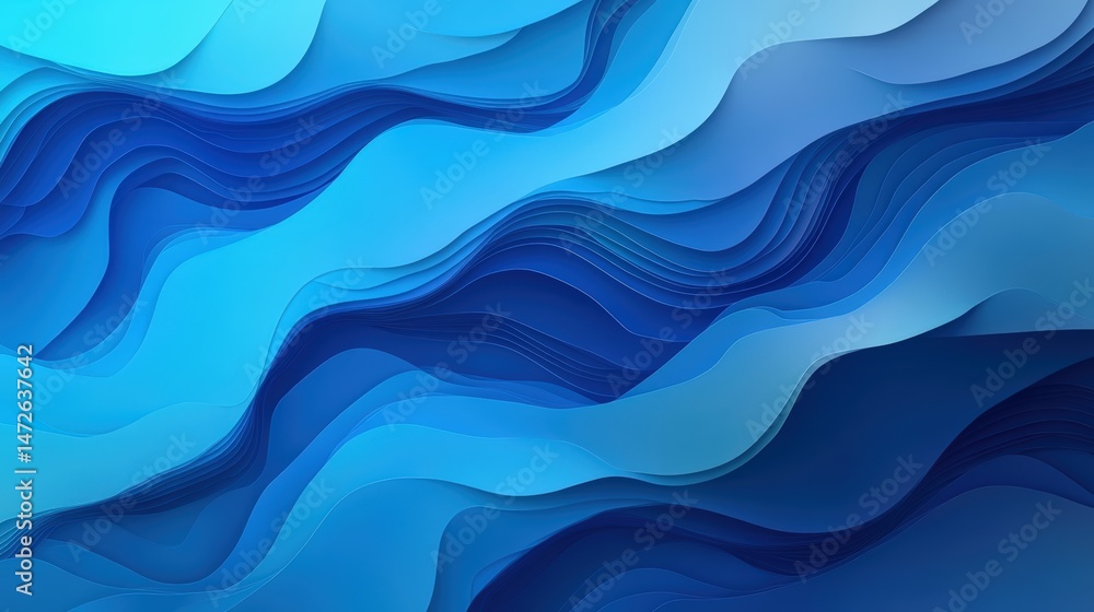 Poster abstract blue wave pattern with flowing layered textures in shades of navy azure and sky blue for mo