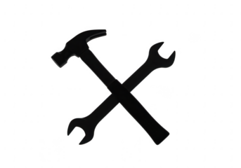 Hammer and wrench crossed silhouette isolated on transparent background