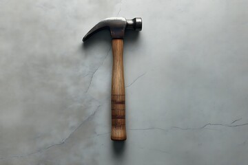 A claw hammer lies on a grey concrete background.
